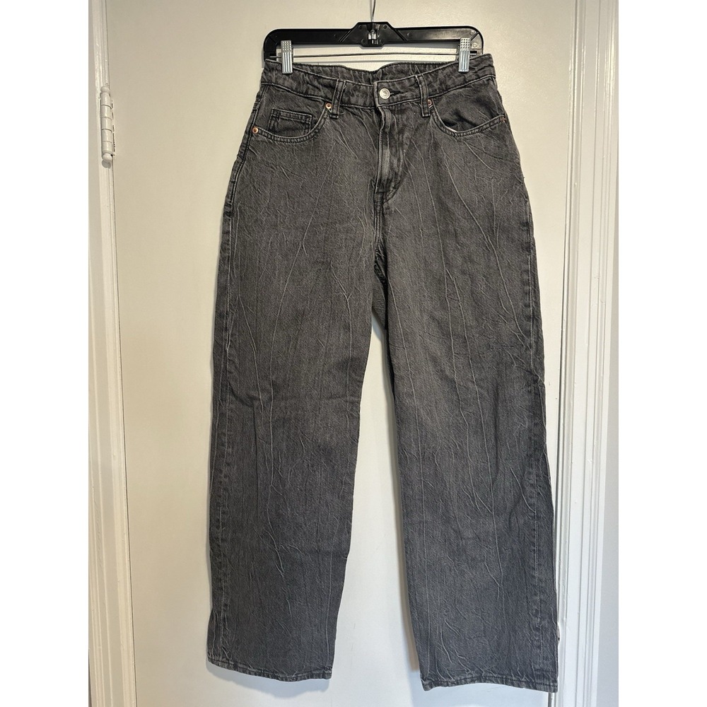 H&M 90s Grunge Baggy Wide Leg Jeans Sz: 6 Gray High Waist Cotton Denim